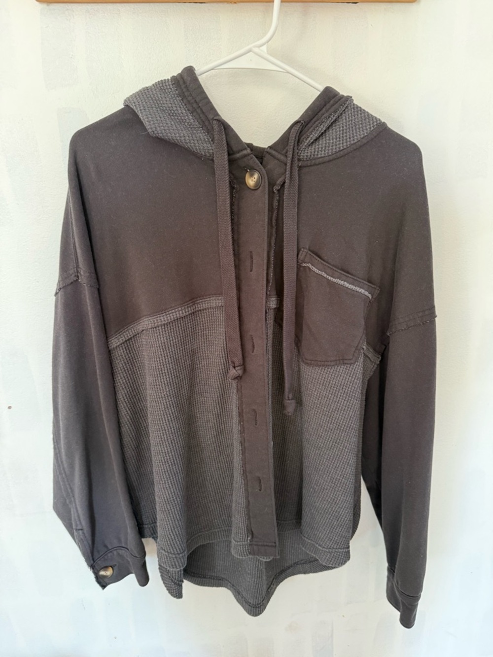 American Eagle Outfitters Charcoal Waffle-Knit Hooded Pullover